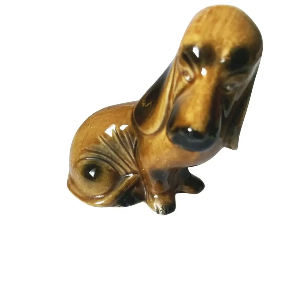 Vintage 60s Porcelain Ceramic Brazil Bloodhound Dog Serious Face Figurine Hound